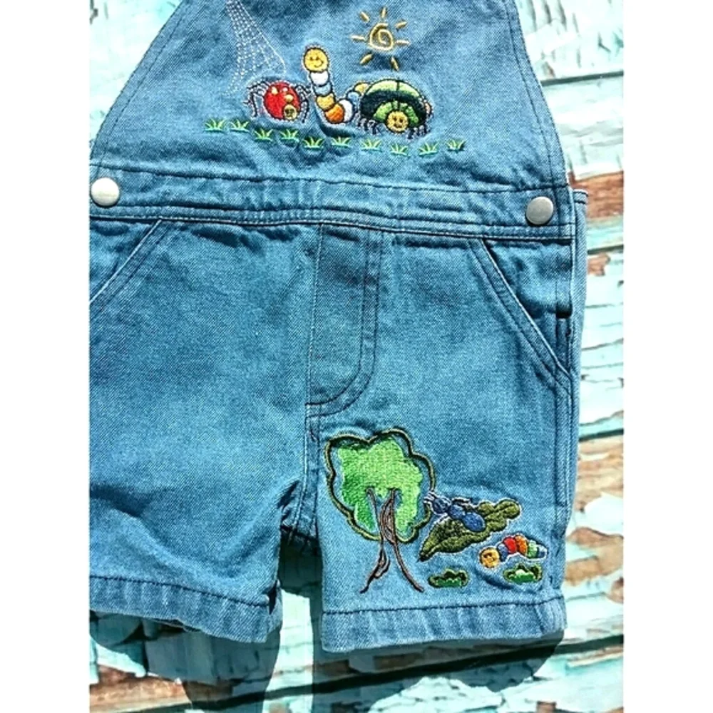 🪲HP! Vintage | Denim Embellished Infant Spring Shortalls 6/9m